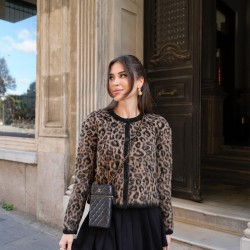 Leopar Desenli Bisiklet Yaka Hırka