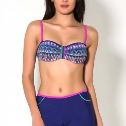 C&City 2831 Straplez Desteksiz Short lu Bikini Takım Lacivert/Fuşya