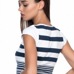 Emay 5026 Kadın T-Shirt Beyaz/Lacivert