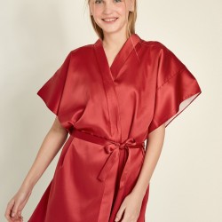 C&City 050 Kadın Bride Nakışlı Saten Sabahlık Bordo