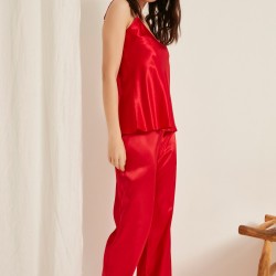 C&City 020 Kadın Saten Pijama Takım Kırmızı