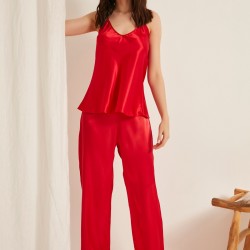 C&City 015 Kadın Saten Pijama Alt Kırmızı