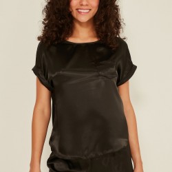 C&City 080 Kadın Saten T-Shirt Şort Takım Siyah