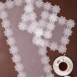 C&City 3'lü Güpürlü Sehpa Örtüsü Set 75cm*30 - 30cm*30cm Ekru