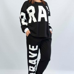C&City Uzun Kol Büyük Beden Pijama Takım 1052320000 Siyah/Beyaz