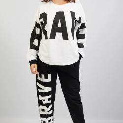 C&City Uzun Kol Büyük Beden Pijama Takım 1052320000 Beyaz/Siyah