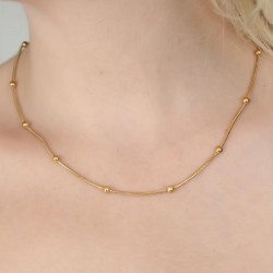 316L Kararmaz Çelik Gold Renk Top Zincirli Kadın Kolye