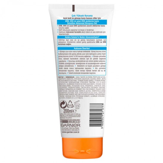 Garnier Ambre Solaire Sensitive Advanced Koruyucu Süt Gkf50+ 200 ml Garnier Ambre Solaire Sensitive Advanced Koruyucu Süt Gkf50+ 200 ml