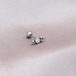 6mm Gümüş Renk Taşlı 316L Cerrahi Çelik Piercing