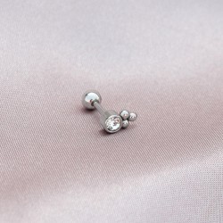 6mm Gümüş Renkli Taşlı 3 Topçuk Model 316L Cerrahi Çelik Piercing