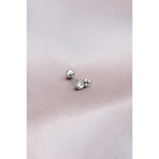 6mm Gümüş Renkli Taşlı 3 Topçuk Model 316L Cerrahi Çelik Piercing 6mm Gümüş Renkli Taşlı 3 Topçuk Model 316L Cerrahi Çelik Piercing