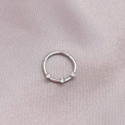 8mm Gümüş Renk Taşlı Halka Model 316L Cerrahi Çelik Piercing