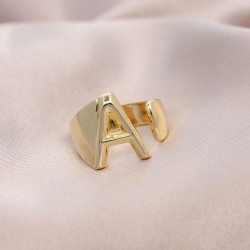 A Harfli Önden Ayarlanabilir Gold Metal Yüzük
