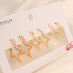 Altın Renk Metal Büyüklü Küçüklü Yıldız Model Küpe Seti