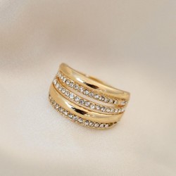 Ayarlamalı Gold Renk Metal Zirkon Taşlı Yüzük