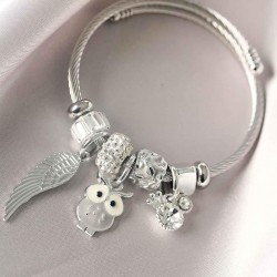 Baykuş Tasarımlı Gümüş Kadın Charm Bileklik