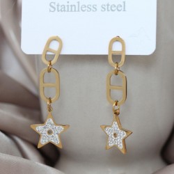Çelik Gold Renk Zirkon Taşlı Yıldız Tasarımlı Sallantılı Kadın Küpe