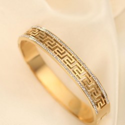 Çelik Gold Zirkon Taşlı Prizma Kelepçe Bileklik