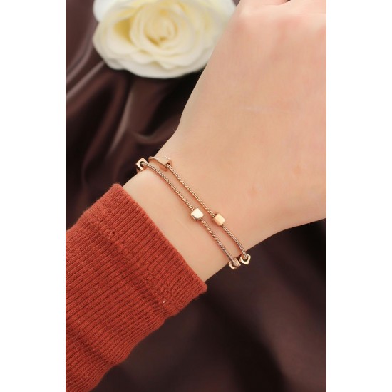 Çelik Rose Renk Minimal Küp Detay Bileklik Çelik Rose Renk Minimal Küp Detay Bileklik