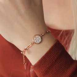 Çelik Rose Zirkon Taşlı Kar Tanesi Bileklik