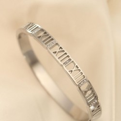 Çelik Silver Zirkon Taşlı Roma Rakamlı Kelepçe Bileklik