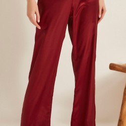 C&City 015 Kadın Saten Pijama Alt Bordo