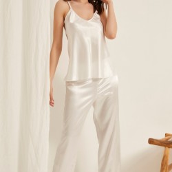 C&City 020 Kadın Saten Pijama Takım Beyaz