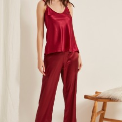 C&City 020 Kadın Saten Pijama Takım Bordo