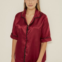 C&City 030 Kadın Saten Kısa Kol 2 li Pijama Takım Bordo