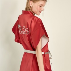 C&City 050 Kadın Bride Nakışlı Saten Sabahlık Bordo