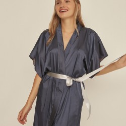 C&City 050 Kadın Bride Nakışlı Saten Sabahlık İndigo