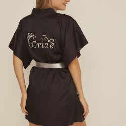 C&City 050 Kadın Bride Nakışlı Saten Sabahlık Patlıcan Mor