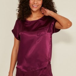 C&City 080 Kadın Saten T-Shirt Şort Takım Mor