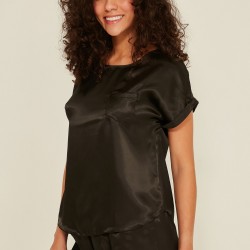C&City 080 Kadın Saten T-Shirt Şort Takım Siyah