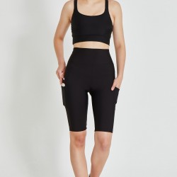 C&City 3119 Sporcu Cepli Şort Tayt Siyah