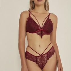 C&City 7104 Kadın Kaplı Bralet Sütyen String Takım Bordo