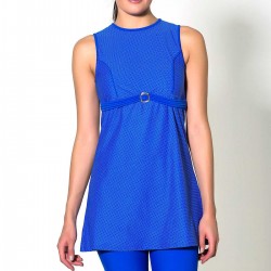 C&City 7229-2 Japone Yarı Kapalı Taytlı Elbise Mayo Sax Mavi
