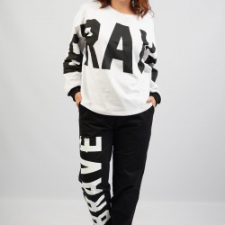 C&City Uzun Kol Büyük Beden Pijama Takım 1052320000 Beyaz/Siyah