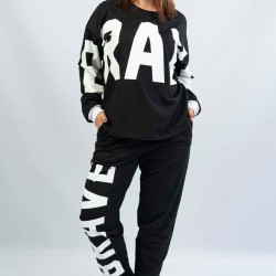 C&City Uzun Kol Büyük Beden Pijama Takım 1052320000 Siyah/Beyaz