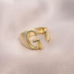 G Harfli Önden Ayarlanabilir Gold Metal Yüzük