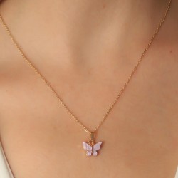 Gold Pembe Renk Kelebek Figür Kadın Kolye