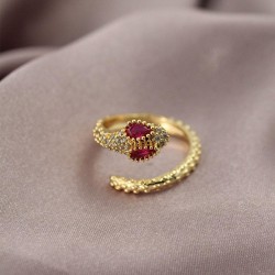 Gold Renk Metal Kırmızı Gözlü Yılan Desen Kadın Yüzük