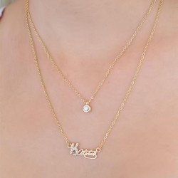 Gold Renk Zirkon Taşlı Atatürk İmzalı Kadın Kolye
