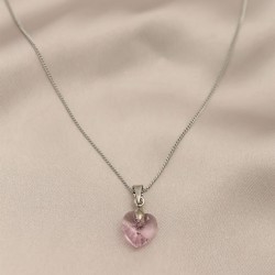 Gümüş Renk Metal Pembe Minimal Kalp Detay Kadın Kolye