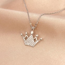 Gümüş Renk Metal Zirkon Taşlı Taç Kolye