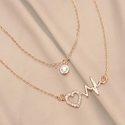 Kalp Ritimli Model Zirkon Taşlı Rose Metal Kadın Kolye