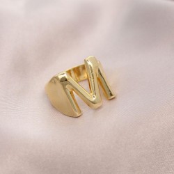 M Harfli Önden Ayarlanabilir Gold Metal Yüzük