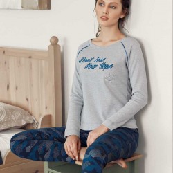 Mel Bee Kamuflaj Kadın Pijama Takımı Gri MBP23614-1