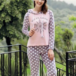 Mel Bee Kapşonlu Puanlı Kadın Pijama Takımı Pembe MBP23635-1