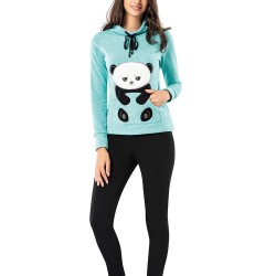 Mel Bee Panda Baskılı Kadın Pijama Takımı Mint MBP23617-1